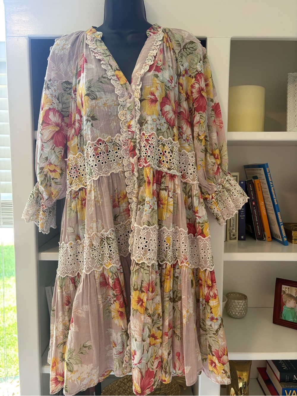 byTiMo cotton slub relaxed dress in vintage wallpaper